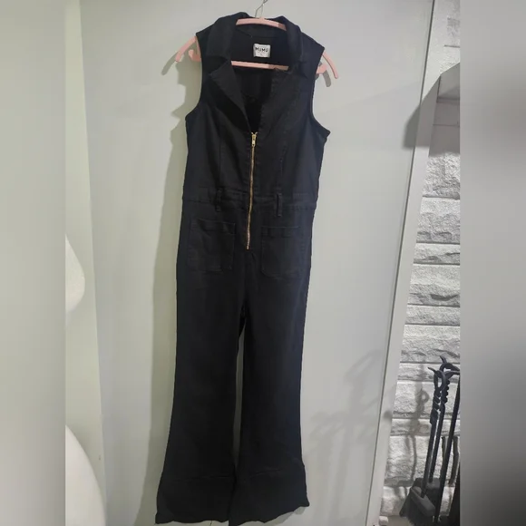 Show Me Your Mumu Jacksonville Sleeveless Denim Jumpsuit Flare Leg Patch Pocket - Picture 7 of 8